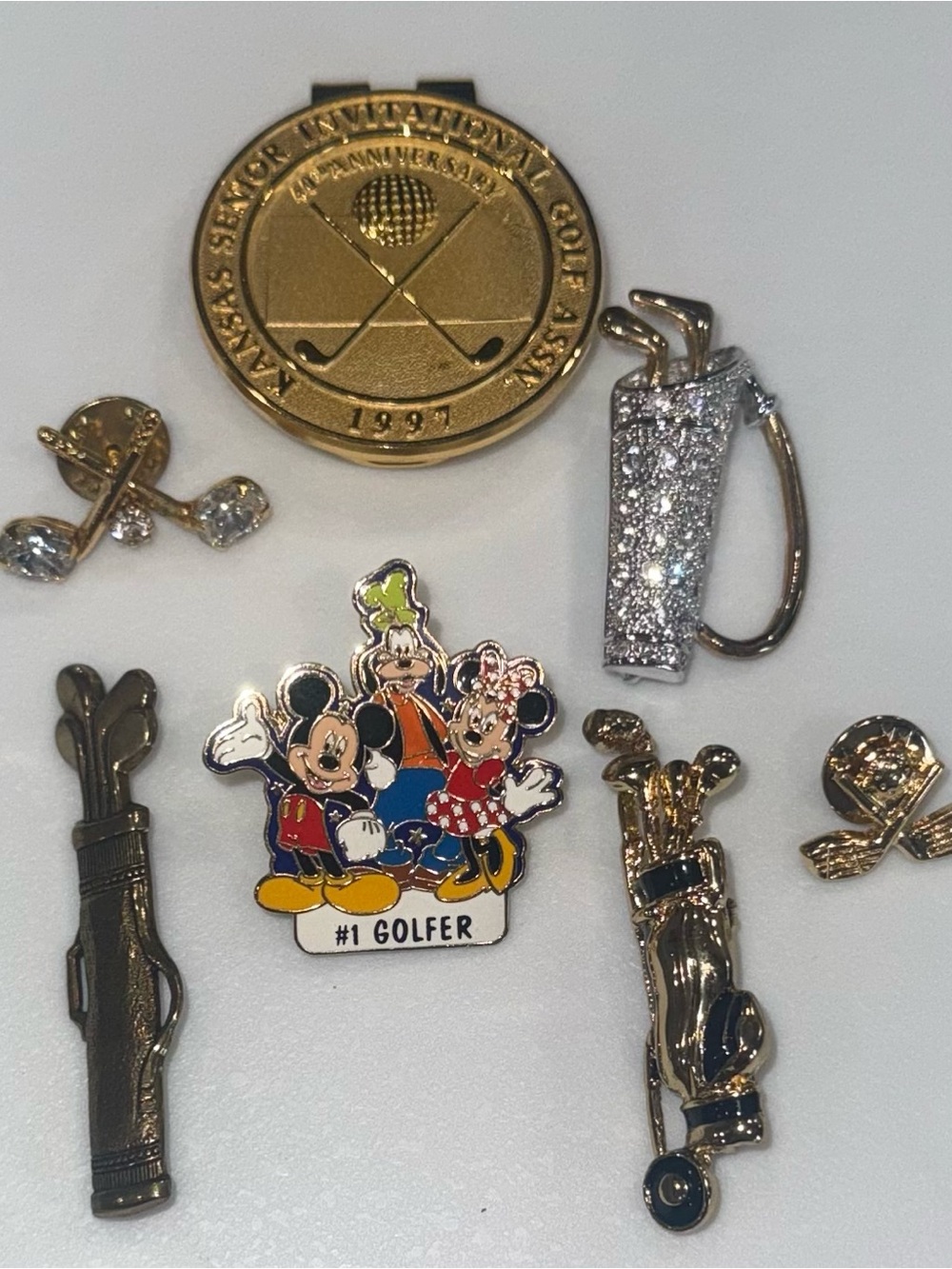 Vintage Gold-Tone Golf Charm Pins - Multicolor Accents